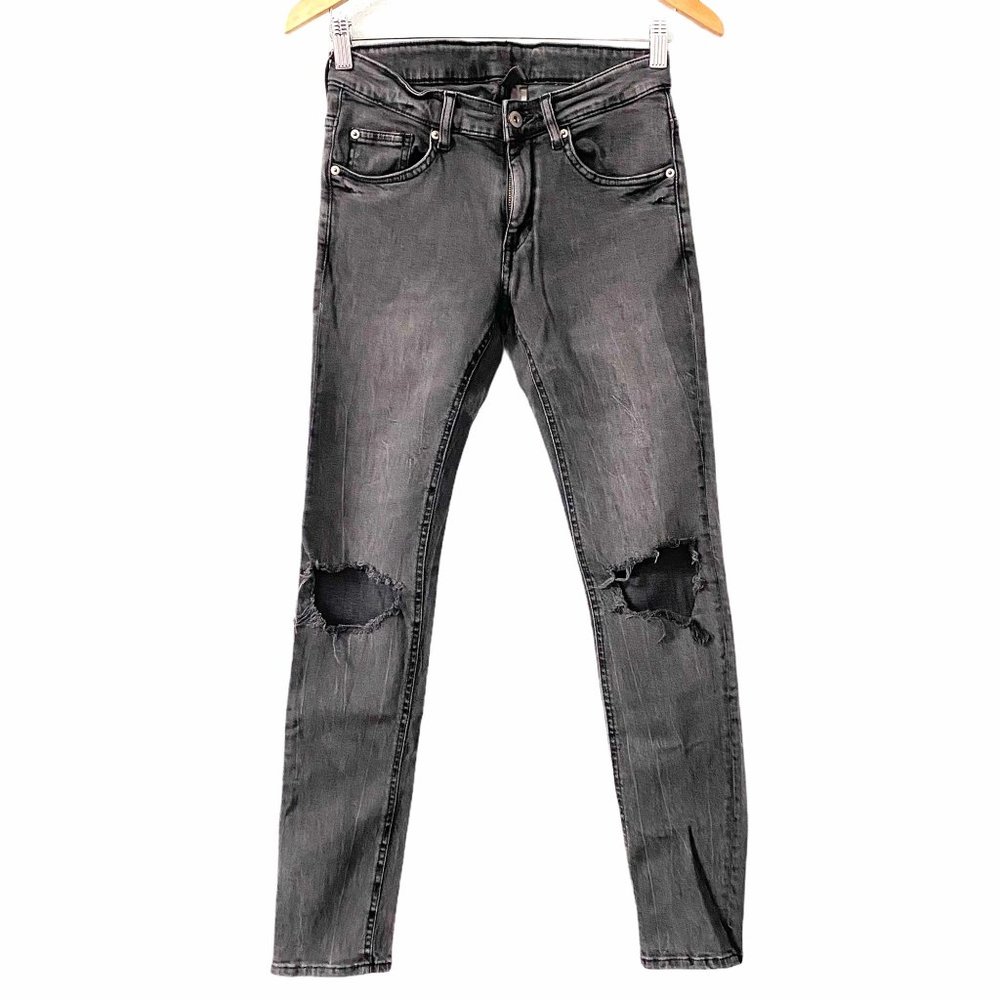 H&M Divided Gray Distressed Busted Knee Jeans 28